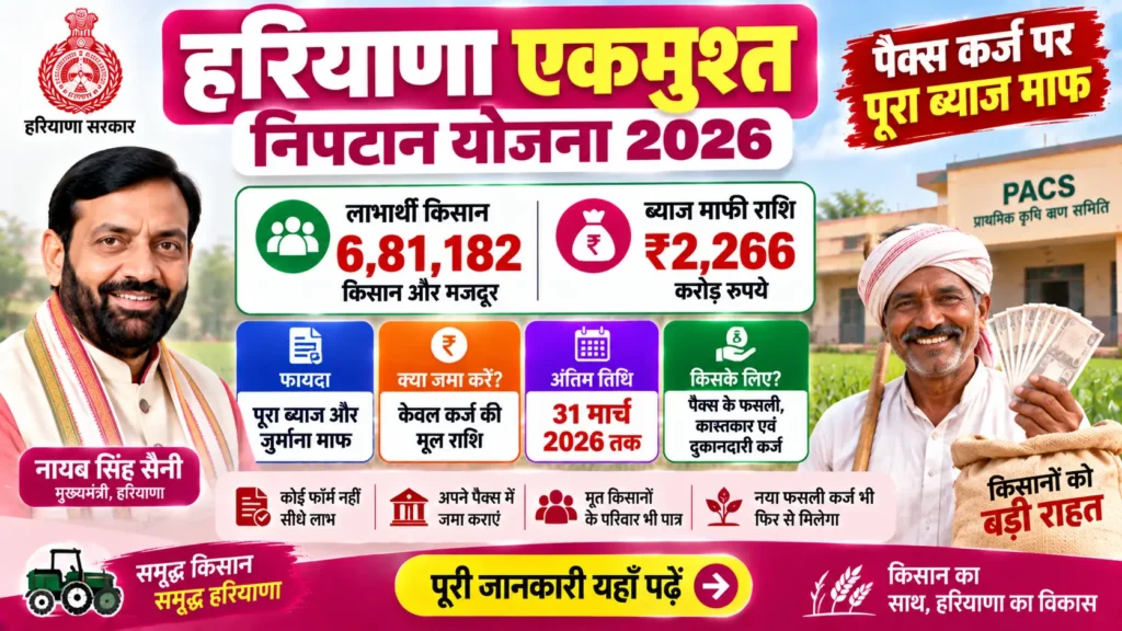 हरियाणा एकमुश्त निपटान योजना के तहत पैक्स में कर्ज निपटान कराता किसान