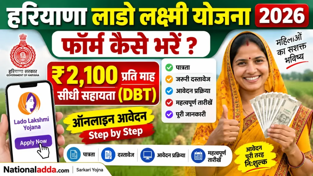 Haryana Lado Laxmi Yojna 2026 form kaise bharen - Deen Dayal Lado Lakshmi Yojana apply online, eligibility criteria, required documents, Rs 2100 per month DBT benefit for Haryana women
