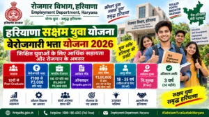 Haryana Saksham Yuva Berozgari Bhatta Yojana 2026 online application for educated unemployed youth, Rs 100 to Rs 3000 monthly unemployment allowance plus Rs 6000 to Rs 9000 honorarium based employment, free registration on hreyahs.gov.in portal